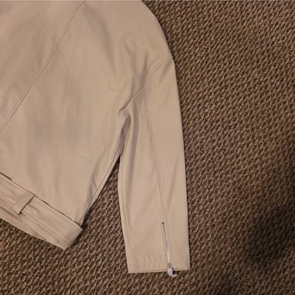 ASOS DESIGN longline oversized faux leather biker jacket in ecru Size 14 - Picture 11 of 15